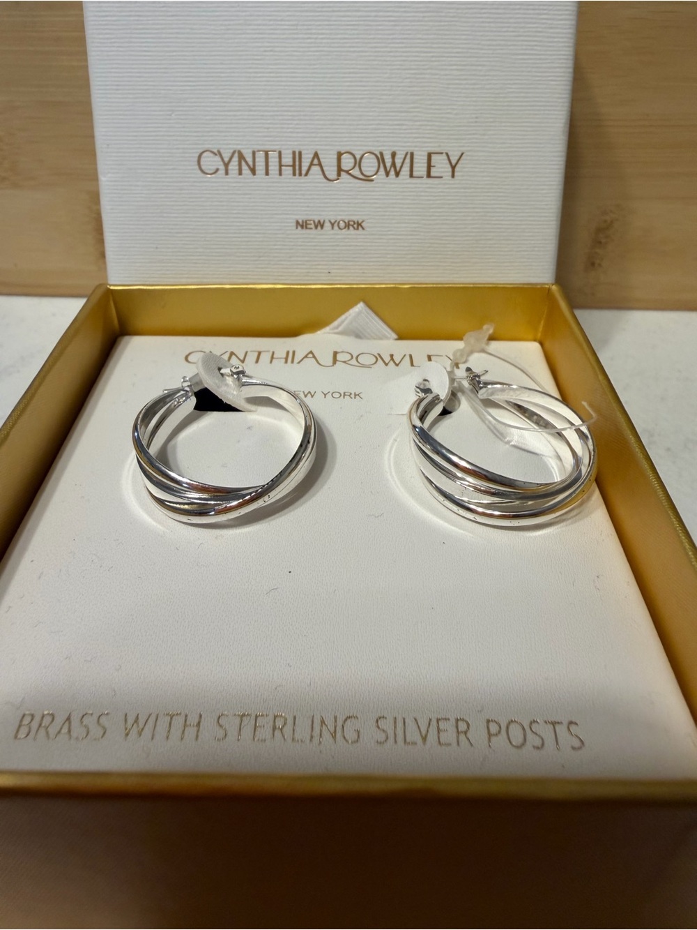 Cynthia Rowley Polished Silver Triple-Band Hoop Earrings